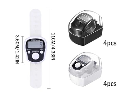 8PCS Electronic Finger Counter, LED Electronic Handheld Tally Counter, 5-Digit Counters Clicker with Box, Lap Track Handheld Counter, for Golf Sports Fitness Exercise Warehouse (White, Black)