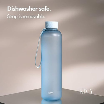 KIVY Slim Water Bottle 32oz Tritan - Lightweight & Shatterproof - BPA-Free - color: Blue Gray, size: 32 Ounces