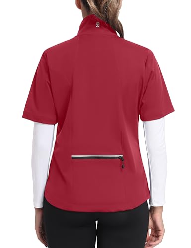 Little Donkey Andy Women's Short Sleeve Golf Jacket Lightweight Water Resistant Quick Dry Running Vest with Zipper Pockets - color: Red, size: XX-Large