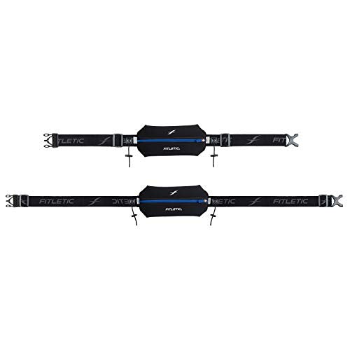 Fitletic Neo Race Belt, Black & Blue | Unique No Bounce Design for Marathon, Triathlon, Trail, 5k, 10k | Running Belt | N01R-04