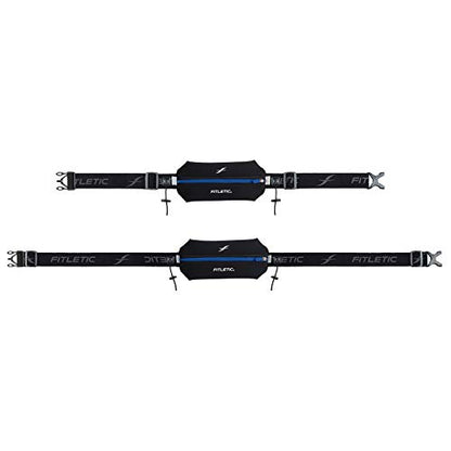 Fitletic Neo Race Belt, Black & Blue | Unique No Bounce Design for Marathon, Triathlon, Trail, 5k, 10k | Running Belt | N01R-04