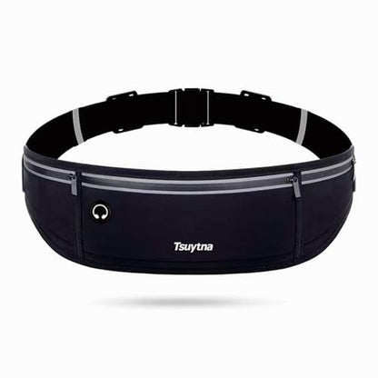 Running Belt for Women & Men - Slim Phone running belt with Water-Resistant Phone Holder, 3 pockets Adjustable Waist Strap, Reflective Safety Design for Running, Hiking, Travel，Fitness(Black) - color: Black