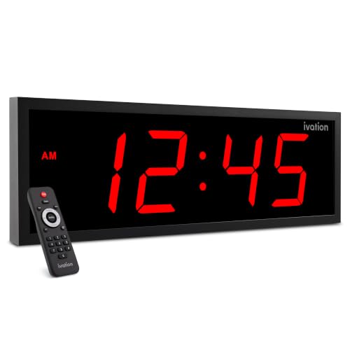 Ivation Large Digital Wall Clock with Big LED Display & Timer, 24" - color: Red, size: 24" x 8"