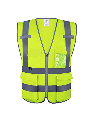 Dazonity High Visibility Safety Vest with Multi Pockets and Zipper, XL,Reflective Strips, Fit for Men & Women, Work, Construction,Cycling, Runnning, Surveyor, Volunteer (Yellow-XL) - color: Yellow-xl