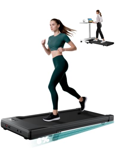 DeerRun Under Desk Walking Pad Treadmill for Home Office & Small Spaces, 6% Manual Incline, 0.6–3.8 MPH Walking Speed, 2.5 HP, 300 lb Capacity, App & Remote Control - color: Matte Black