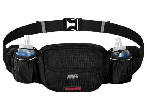 MIER Hydration Waist Pack with Soft Flasks (2x300ml) for Women Men - color: Black