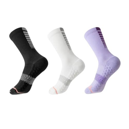 we fleece Running Socks Womens Compression Socks for Women Hiking Socks With Reflective Yarn Breathable Mesh Crew - color: Black White Purple