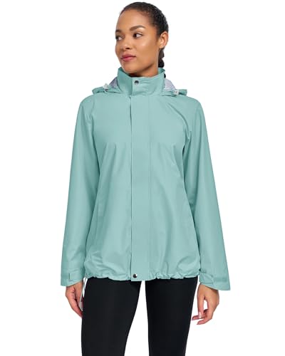 Women Waterproof Hooded Rain Jacket Lightweight Packable Trench Raincoat - color: Bean Green, size: Small