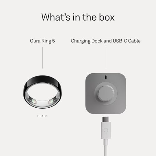Oura Ring 5 - Black - Size 8 - Smart Ring Health Tracker - Sleep, Activity, Women's Health, AI Advisor, 1 Week Battery Life, Oura App, Android & iOS Compatible - color: Black, size: 8, style: Ring