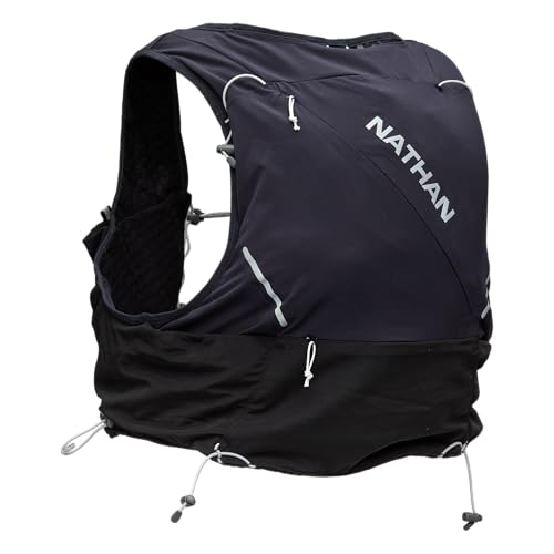 Nathan Hydration Vest 12L for Running & Hiking - Quick-Fit Adjustments, Breathable Mesh, 1.6L Insulated Bladder, Lightweight 8.8 oz, 6 Power Mesh Pockets, Diagonal Zip - Pinnacle Pro - size: X-Small, style: Black