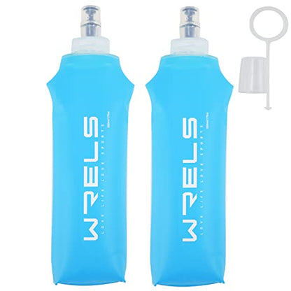 WRELS Soft Running Water Flask Soft Flasks Collapsible Soft Water Bottles Small BPA-Free for Sports Hiking Hydration Pack 5oz/8oz/17oz(SKY BLUE,17oz*2) - color: Sky Blue, style: 500ml/17oz-2 Pack