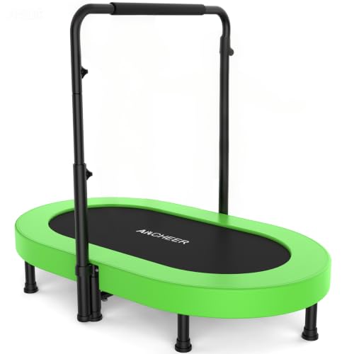 ANCHEER 56" Double Mini Trampoline for Kids, Mini Rebounder with 5-Level Adjustable Handle, Parent-Child Trampoline for Kids, Max Load 220lbs, Fun for Indoor/Outdoor - color: Light Green
