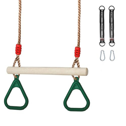 Trapeze Swing Bar with Rings, Wooden Trapeze Swing Bar for Indoor/Outdoor - color: Green