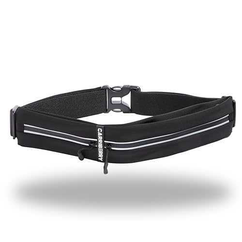 Slim Running Belt - Dual Pocket Waterproof Pouch for All Phones - color: Black (Dual Pocket)