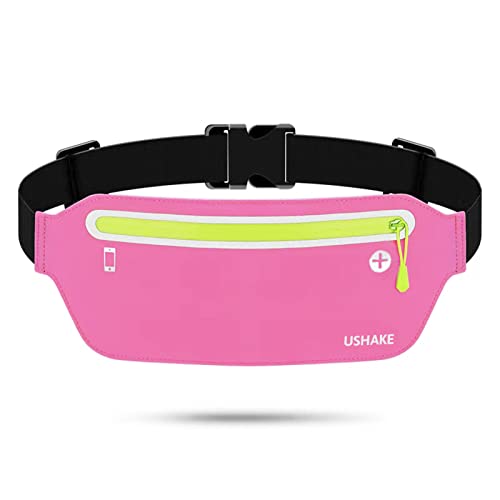 USHAKE Slim Running Belt, Ultra Light Bounce Free Waist Pouch Fitness Workout Belt Sport Waist Pack Exercise Waist Bag for Apple iPhone Samsung in Running Gym Marathon Cycling - color: Pink