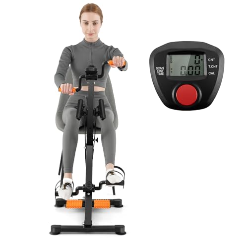 GYMAX Pedal Exercise Bike for Seniors, Hand Arm Leg and Knee Fitness Machine with Massage, LCD Monitor, Adjustable Height and Length for Total Body, Home Exercise Equipment for Elderly - color: Black + Orange