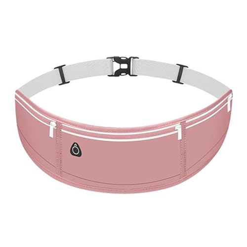 3-Pocket Running Belt Waist Pack, Anti-Shake Sweatproof Running Pouch, Ultra-Thin Adjustable Sports Belt for Men Women - color: Basic-Pastel Pink