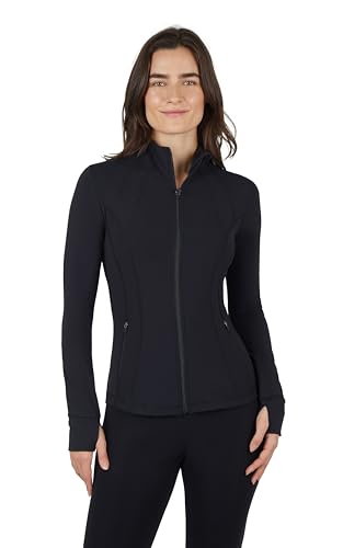 Yogalicious Womens Ultra Soft Lightweight Full Zip Yoga Jacket with Pockets - color: Black Nude Tech, size: Large