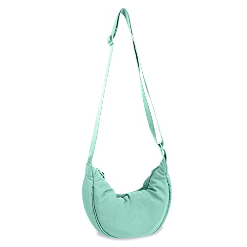 Nylon Crescent Crossbody Bag for Women Purses Trendy Men,Small Travel Sling Bag Hobo - color: Cyan, size: Small