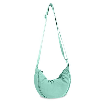 Nylon Crescent Crossbody Bag for Women Purses Trendy Men,Small Travel Sling Bag Hobo - color: Cyan, size: Small