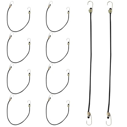 12 Inch Mini Bungee Cords with Hooks, Black Elastic Bungee Cords Heavy Duty Outdoor Tarp Bungee Straps, 10PCS - style: Black-12 Inch