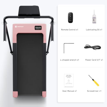 DeerRun Under Desk Walking Pad Treadmill for Home Office & Small Spaces, 6% Manual Incline, 0.6–3.8 MPH Walking Speed, 2.5 HP, 300 lb Capacity, App & Remote Control - color: BlushPink