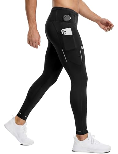 Mens Compression Pants with Pockets Quick-Dry Running Tights Spandex - color: Black, size: Medium