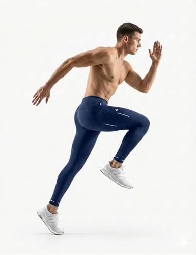 Mens Compression Pants with Pockets Quick-Dry Running Tights Spandex - color: Blue, size: Medium