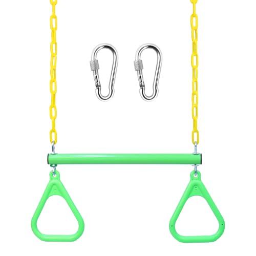 18" Trapeze Swing Bar Rings 48" Heavy Duty Chain Swing Set Accessories & Locking Carabiners - color: Light Green