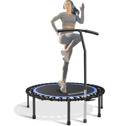 Newan 40"-48" Silent Mini Trampoline Fitness Trampoline Bungee Rebounder Jumping Cardio Trainer Workout for Adults-Max Limit 330lbs - color: 48" Round blue (have Handle)