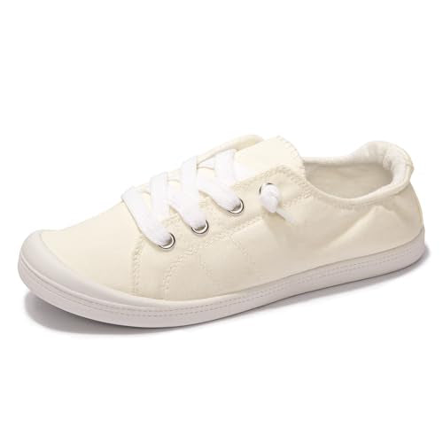 Women's Slip-On Canvas Sneakers, Low Top Walking Shoes - color: Beige, size: 6