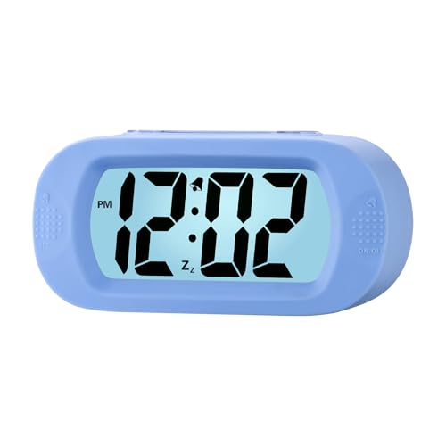 Plumeet Kids Alarm Clock Large Digital LCD Travel Alarm Clocks with Snooze and Night Light - Ascending Sound and Handheld Size - Best Gift for Kids (Baby Blue) - color: Baby Blue