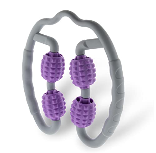 5 STAR SUPER DEALS Quad Roller Massage Stick- U Shaped 360° Deep Massage Ball Tool to Relieve Arm, Leg, Neck Muscle Soreness Stiffness and Tight Muscles (Purple) - color: Purple
