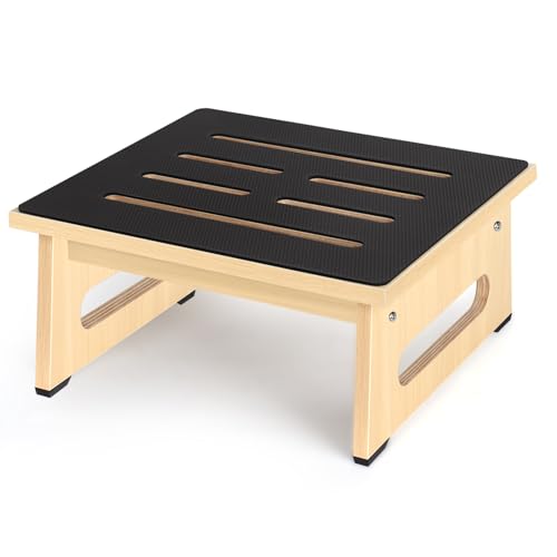 One Step Stool for Adults Seniors with Non-Slip Rubber Stepping Feet, Heavy Duty Platform Step Stools, 6.9 in Portable Bed Steps for High Beds for Bathroom, Bedroom, Kitchen & Kids Bedside Support - color: Light Wood, size: 6.9 Inch