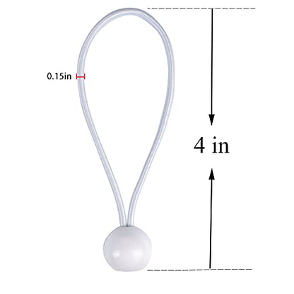 AOPRIE 30 Pcs Bungee Cords with Balls 4 inch White Ball Bungees Heavy Duty Tarp Bungee Cords Trap Weather Resistant Tie Down Strap for Camping, Tents, Cargo, Holding Wire and Hoses - size: 4 In