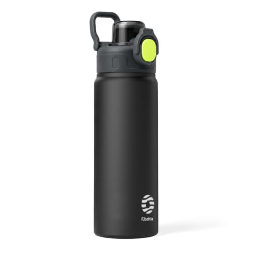 Fjbottle Insulated Water Bottle with Straw - 24 oz Vacuum Stainless Steel Water Bottle, Leak Proof Locking Lid Travel Mug, Reusable BPA-Free Tumbler Bottle, Suitable For Sport, Gym (Black) - color: Black, size: 24 Ounces
