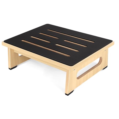 One Step Stool for Adults Seniors with Non-Slip Rubber Stepping Feet, Heavy Duty Platform Step Stools, 5.5 in Portable Bed Steps for High Beds for Bathroom, Bedroom, Kitchen & Bedside Kids Support - color: Light Wood, size: 5.5 Inch