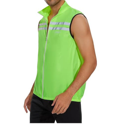 bpbtti Men's Hi-Viz Safety Running Cycling Vest Sleeveless Windbreaker vests- Windproof and Reflective - color: Hi-viz Yellow, size: X-Small