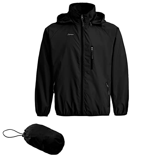 Men's Lightweight Waterproof Jacket Packable Windbreaker - color: Black, size: Small