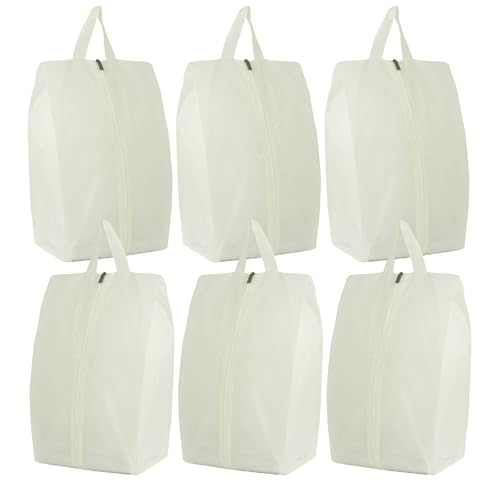 6pcs Portable Shoe Organizer, Travel Pouches with Zipper, Golf Shoe Bags, Clothes Bags, Soccer Cleats Bag Shoe Pouch for Gym, Waterproof, Odor-Resistant (White) - color: White