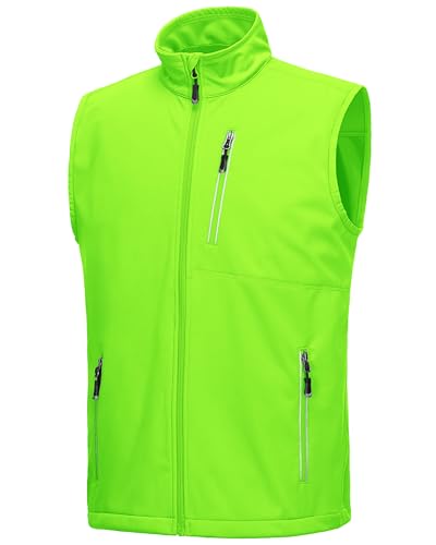 33,000ft Men's Windproof Lightweight Golf Vest Outerwear Sleeveless Jacket - color: Fluorescent Green, size: Large