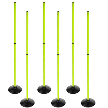 Fluorescent Green Soccer Agility Poles Set Detachable Sports Trainning Speed Pole Slalom Poles with Rubber Base Sport Traning Equipment - color: 4.9 FT, style: Pack of 6