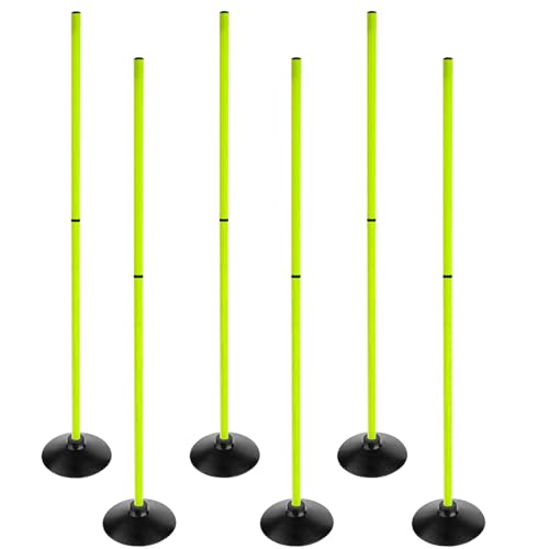 Fluorescent Green Soccer Agility Poles Set Detachable Sports Trainning Speed Pole Slalom Poles with Rubber Base Sport Traning Equipment - color: 4.9 FT, style: Pack of 6