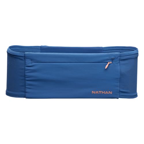 Nathan Zipster Max Running Belt, Running Belts for Women and Men, Bounce-Free Waist Pack with Extra Large Zipper Pocket, Smartphone Storage, Walking, Gym, Hiking - color: Blue / Rose Gold, size: Large