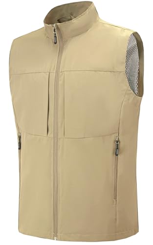 Men's Lightweight Outerwear Vest Softshell Sleeveless Jacket - color: Khaki, size: Small