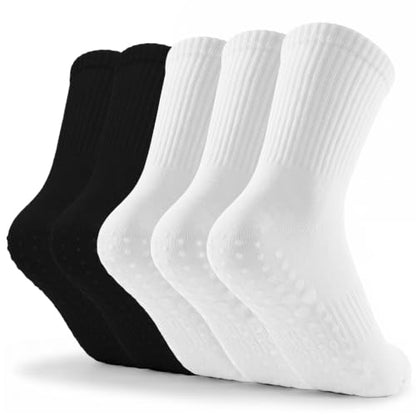 Women Pilates Grip Crew Socks-Cotton Non Slip Yoga Calf Socks for Women - color: 3white2black