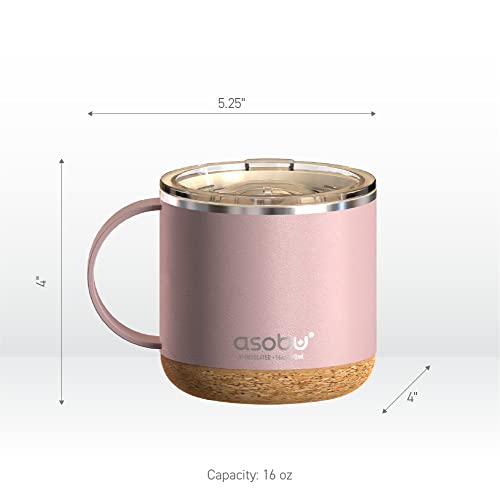 asobu Infinite Stainless Steel Insulated Coffee Mug with Inner Ceramic Coating and Cork Coaster 16 Ounce (Powdered Pink) - color: POWDERED PINK, style: INFINITE MUG