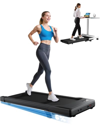 DeerRun Under Desk Walking Pad Treadmill for Home Office & Small Spaces, 6% Manual Incline, 0.6–3.8 MPH Walking Speed, 2.5 HP, 300 lb Capacity, App & Remote Control - color: Deep Black