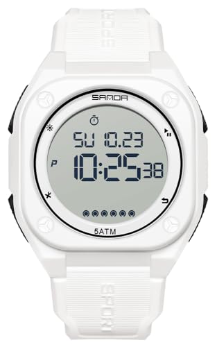 FANMIS Men's Digital Sports Watch Big Face Stopwatch Outdoor Rubber Strap - color: All White