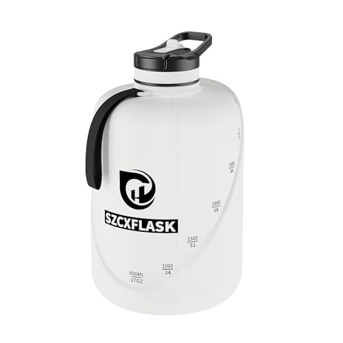 1 Gallon Water Bottle with 2 in 1 Straw and Flip Top Lid, Leakproof Large Gallon Jug with OZ & ML Measurement Marks, Reusable Plastic Sports Flask with Detached Handle for Fitness - color: White, size: 128 Ounces